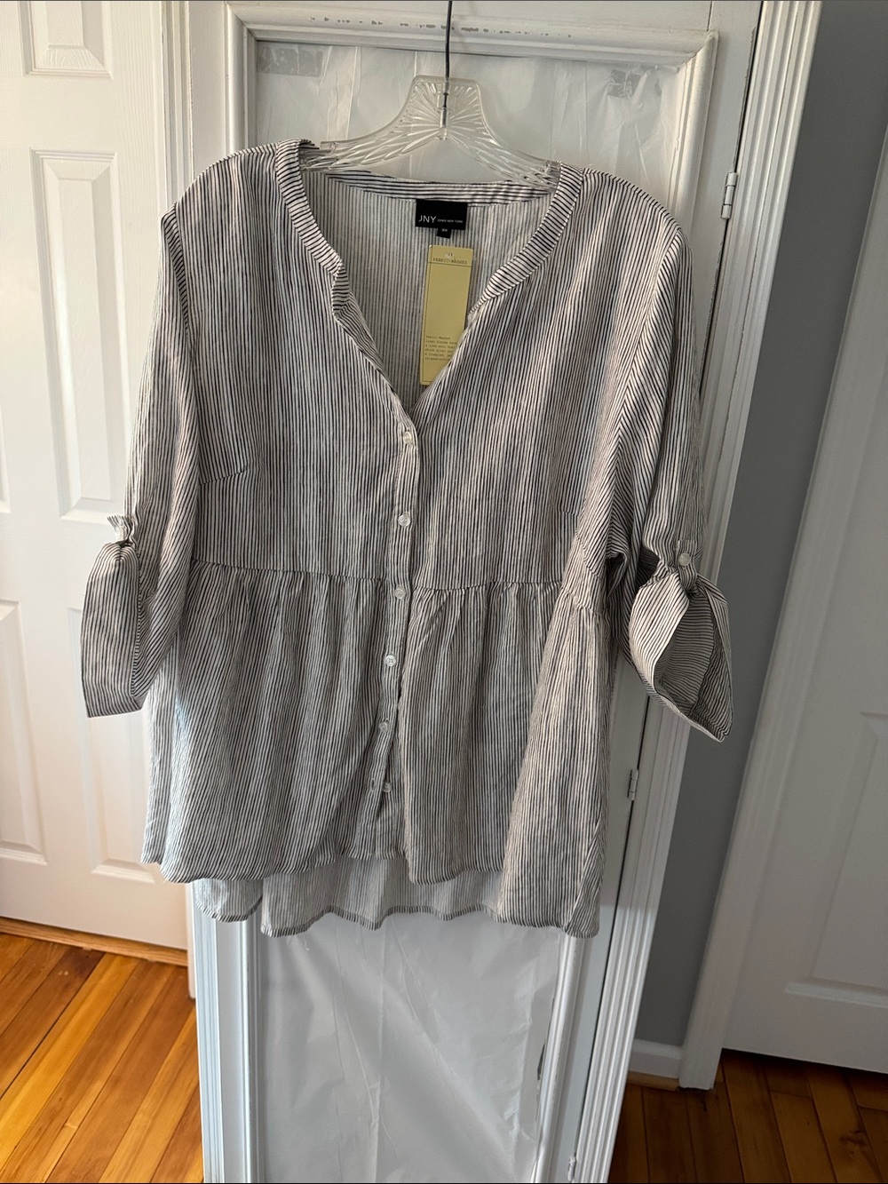 NWT Jones New York Black and White Striped Button-Front Peplum Blouse Size 3X